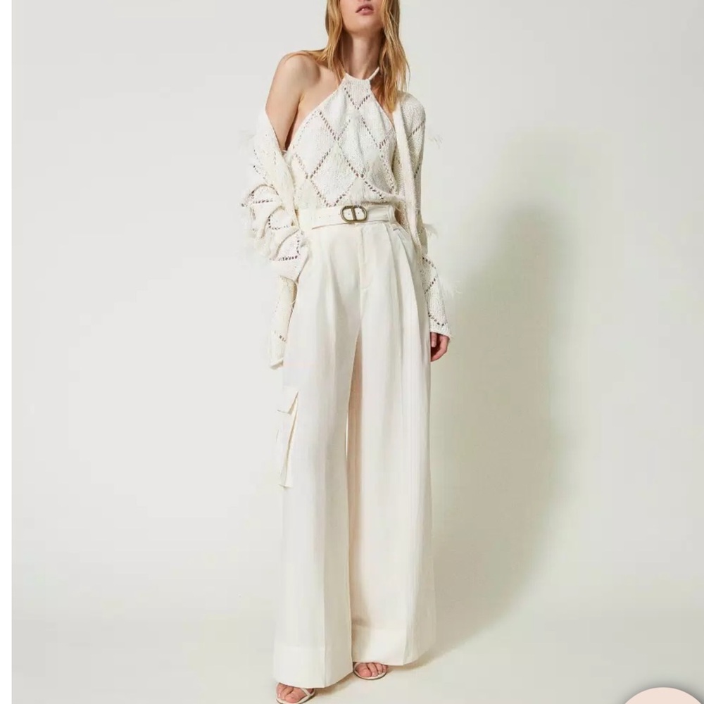 Twin-Set White Crochet Halter Top diamond feather knit indah andi bagus designer - Picture 7 of 10